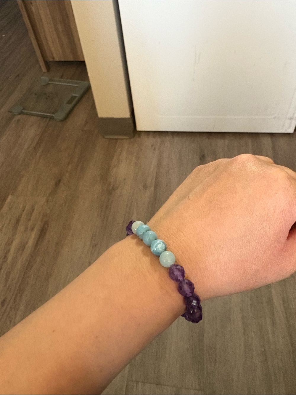 Oceanic Larimar & purple amethyst 8mm made in Maui stone stretchy bracelet